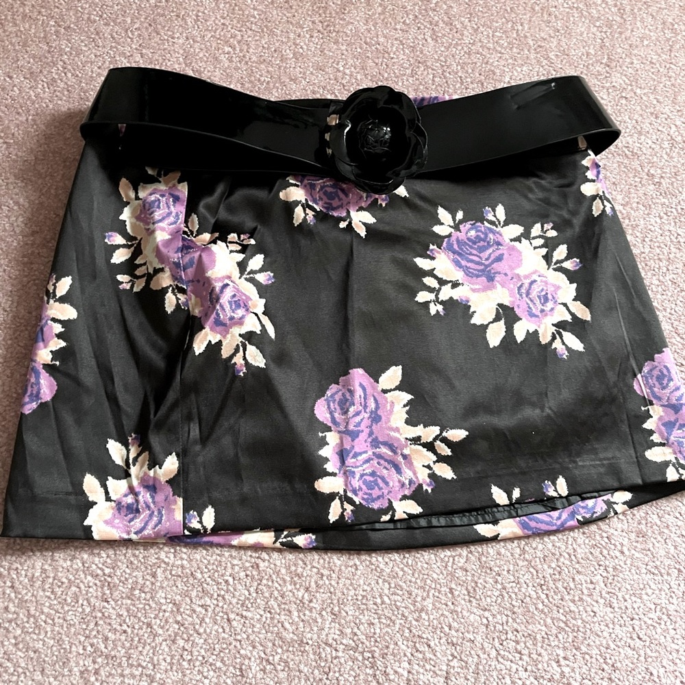 Black satin sheen mini skirt
